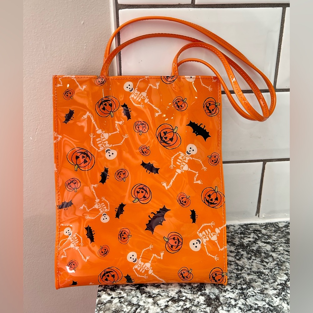 Kids Halloween Orange Handled Trick or Treat Bag